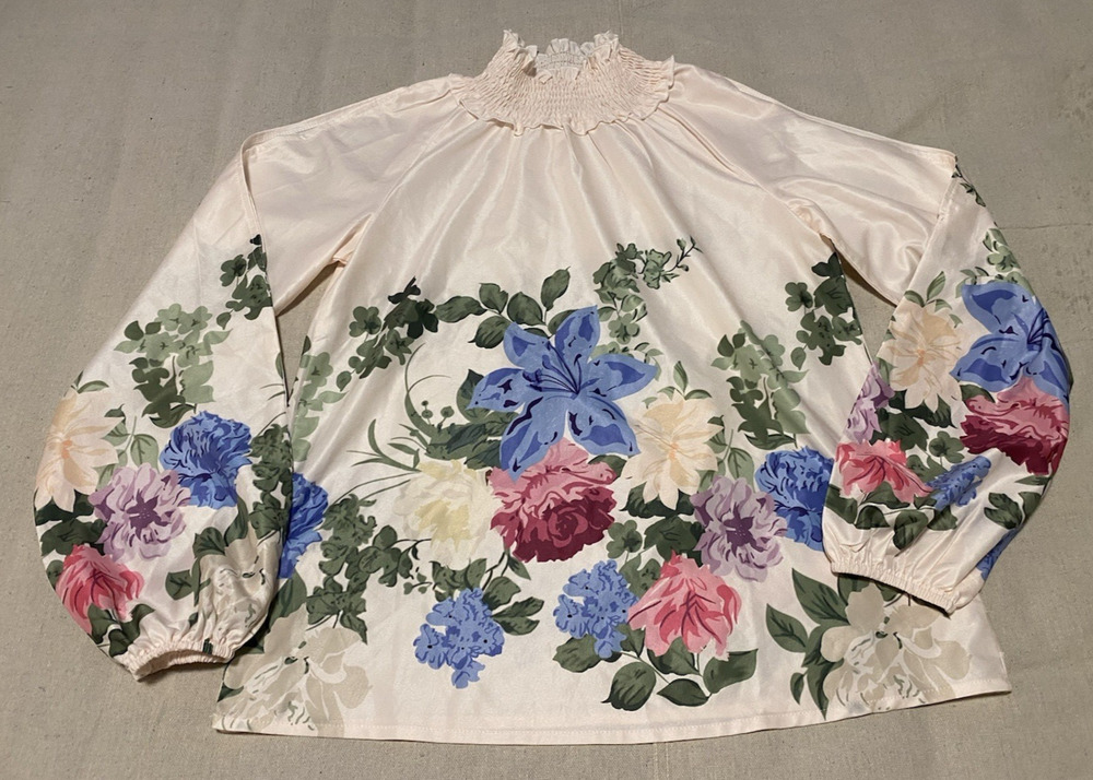 Shein High Neck Floral Blouse Size Small 4 Edwardian Office Shoulder Cut Outs